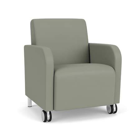 Siena Lounge Reception Guest Chair W/ Front Casters, Brushed Steel Back Legs, OH Eucalyptus Uph